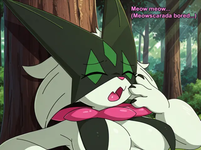 Meowscarada bored in forest [AI Generated]