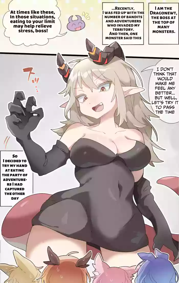 [imaat] The dragon girl swallows all the adventurers whole in a swollen belly samesize vore comic [English/Japanese] cover
